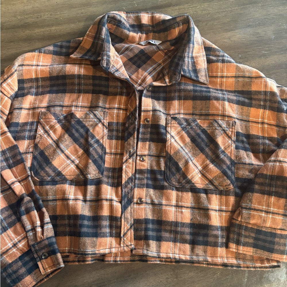 Ci Sono Orange and Black Plaid Button Down Shirt #643